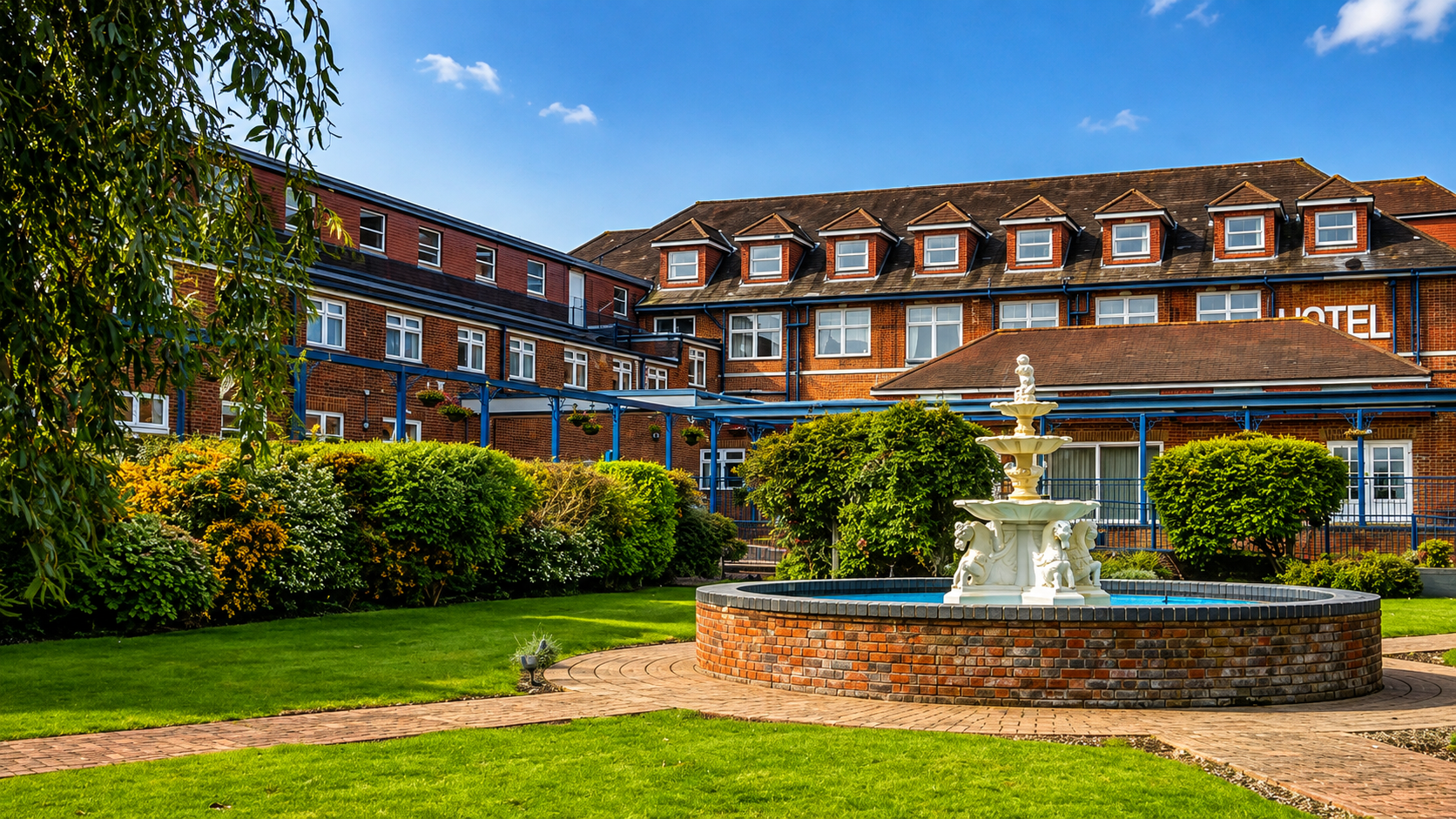 The Thurrock Hotel Exterior and Fountain